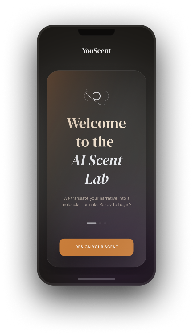 YouScent App Welcome Screen with elegant minimalist entry button